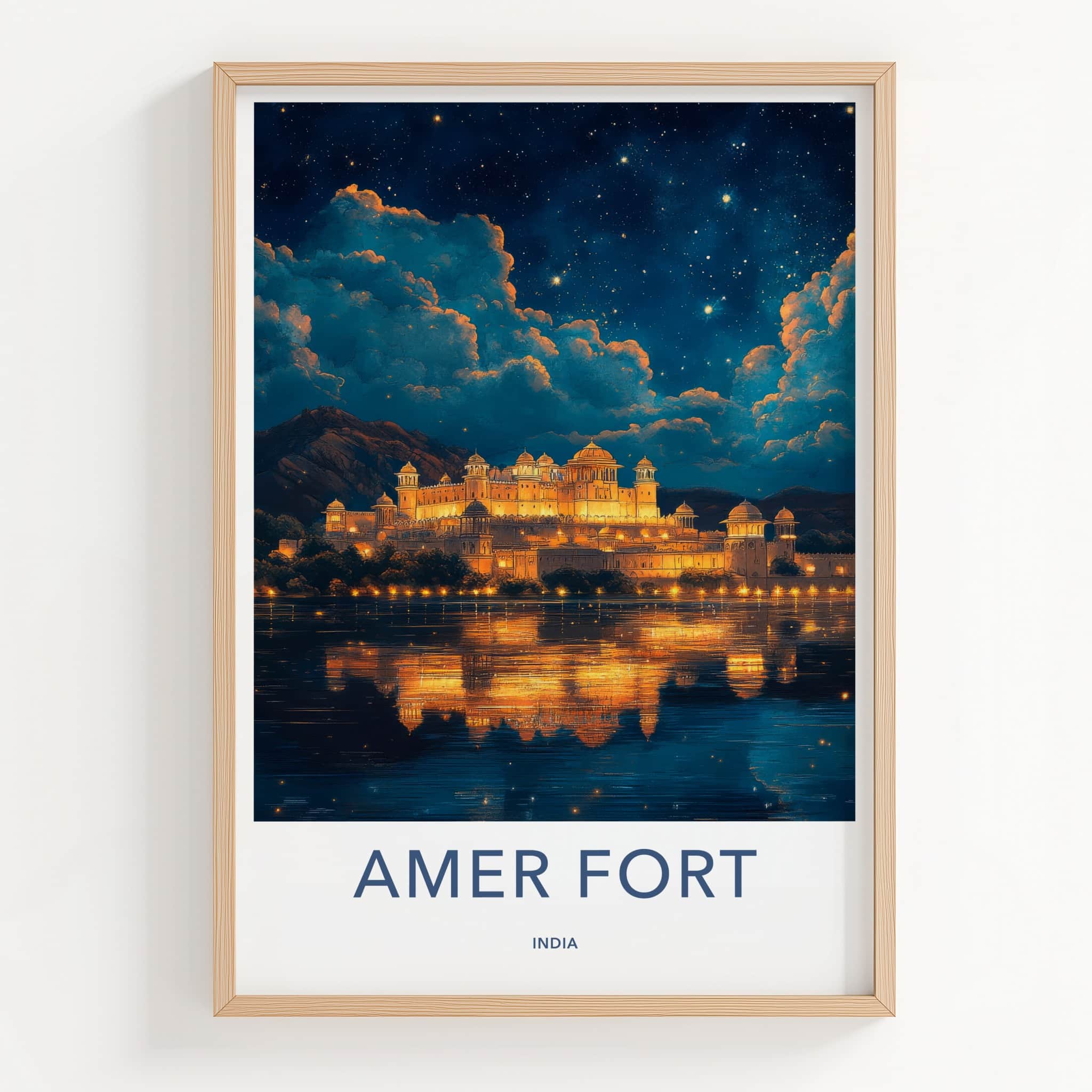 Amer Fort Poster - India Framed Print - Rajasthan Illuminated Palace Framed Decor