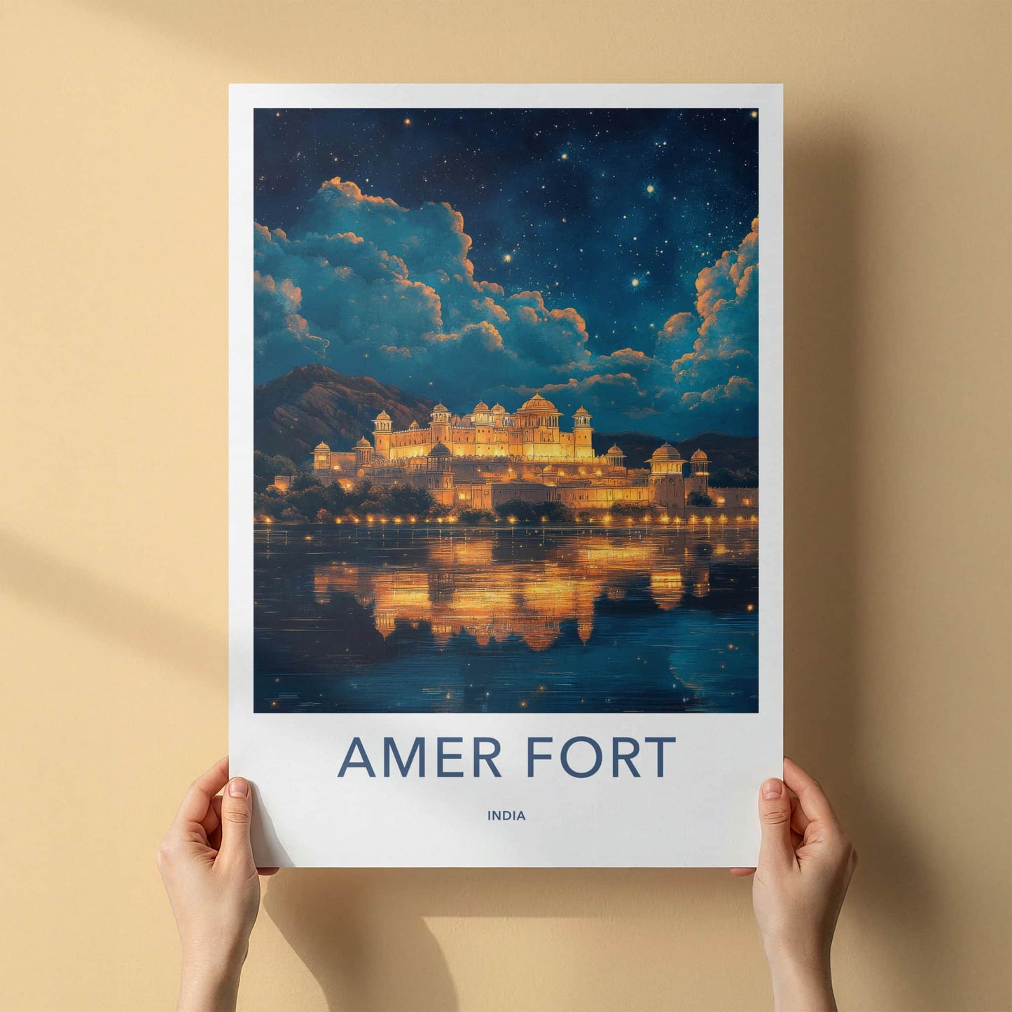 Amer Fort Poster - India Framed Print - Rajasthan Illuminated Palace Framed Decor