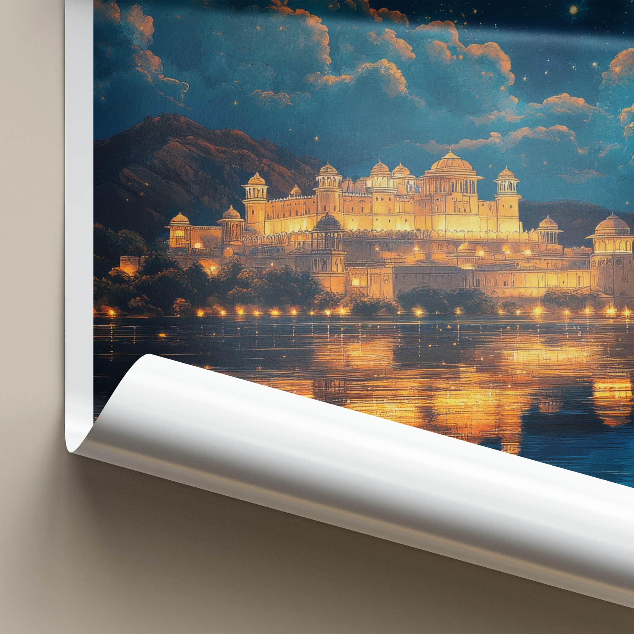 Amer Fort Poster - India Framed Print - Rajasthan Illuminated Palace Framed Decor