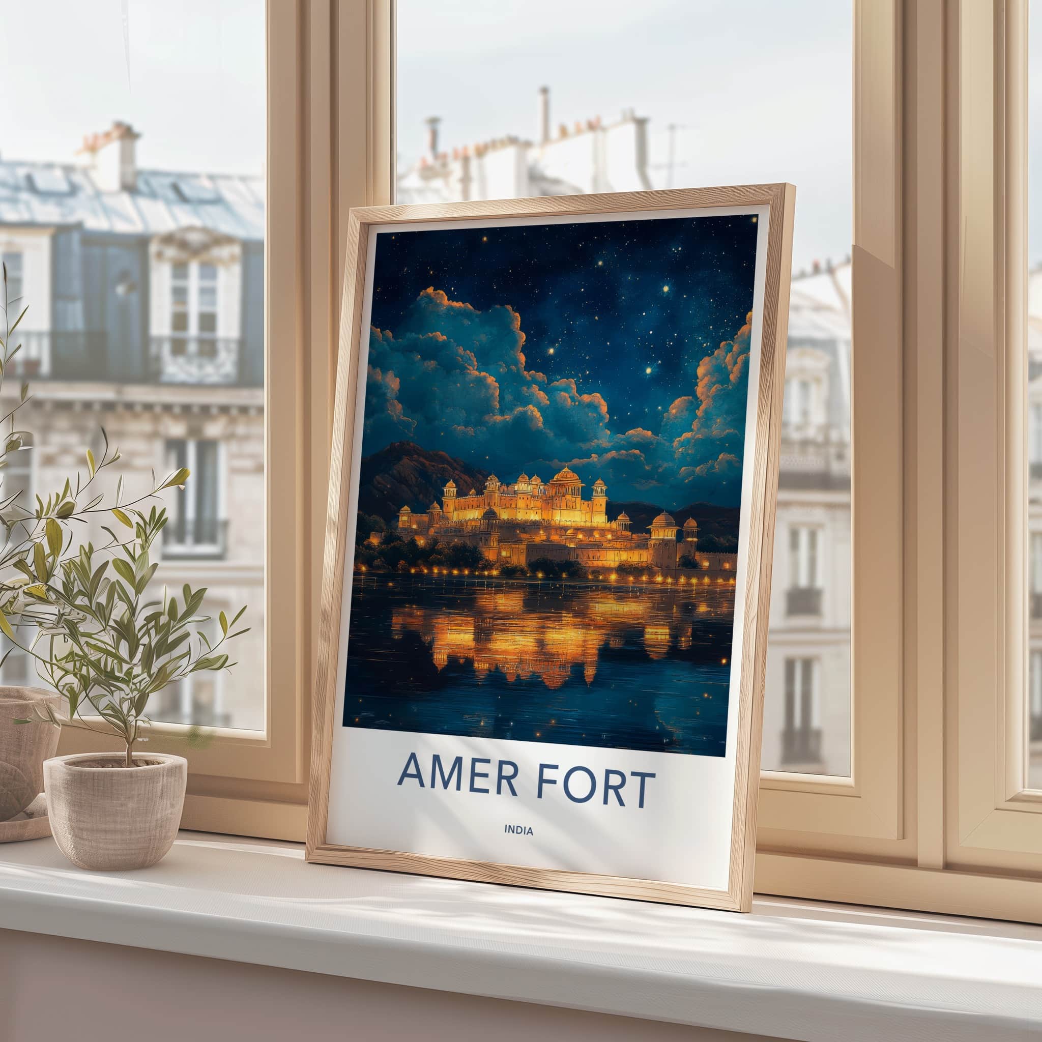 Amer Fort Poster - India Framed Print - Rajasthan Illuminated Palace Framed Decor