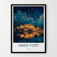 Amer Fort Poster - India Framed Print - Rajasthan Illuminated Palace Framed Decor
