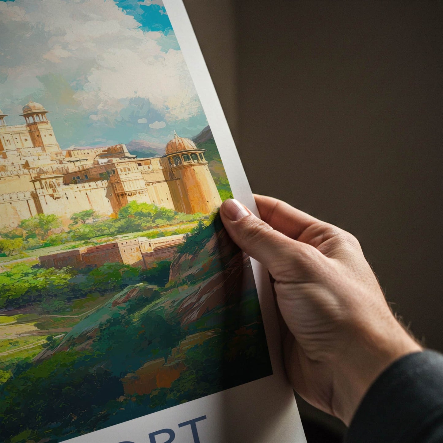 Amer Fort Poster - India Travel Art - Rajasthan Ancient Fort Overlook Home Decor