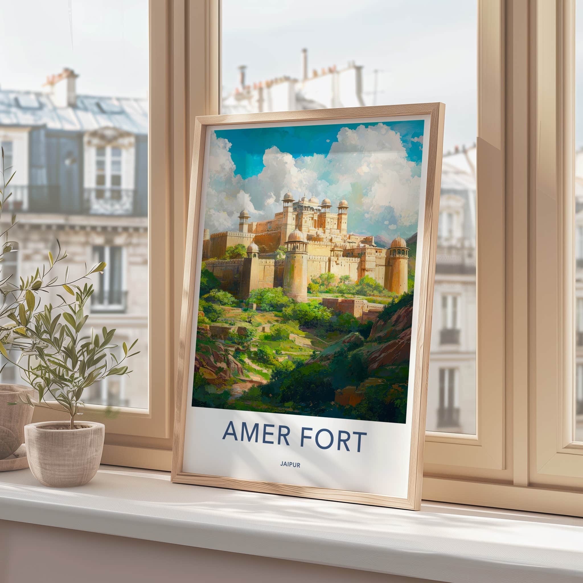 Amer Fort Poster - India Travel Art - Rajasthan Ancient Fort Overlook Home Decor