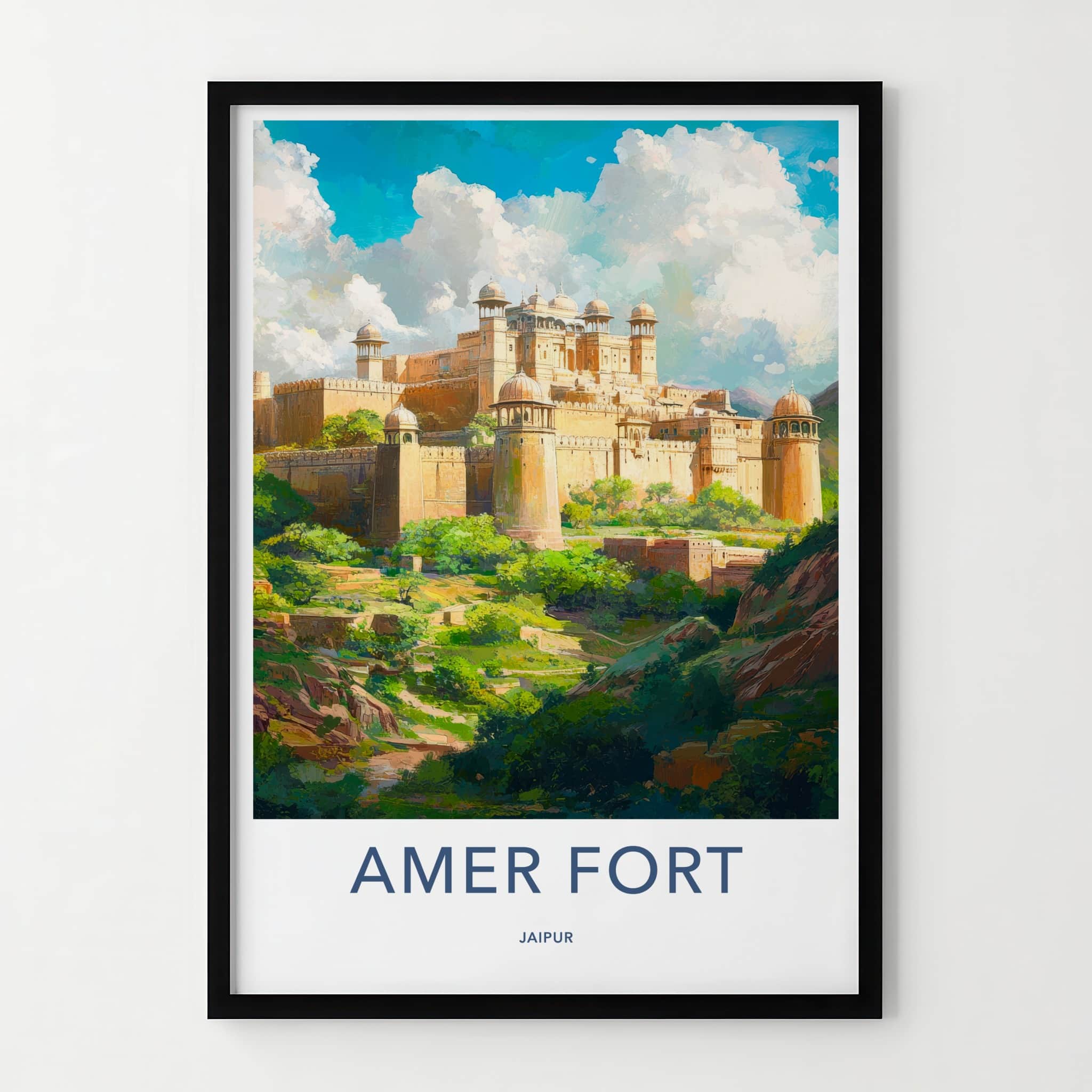 Amer Fort Poster - India Travel Art - Rajasthan Ancient Fort Overlook Home Decor