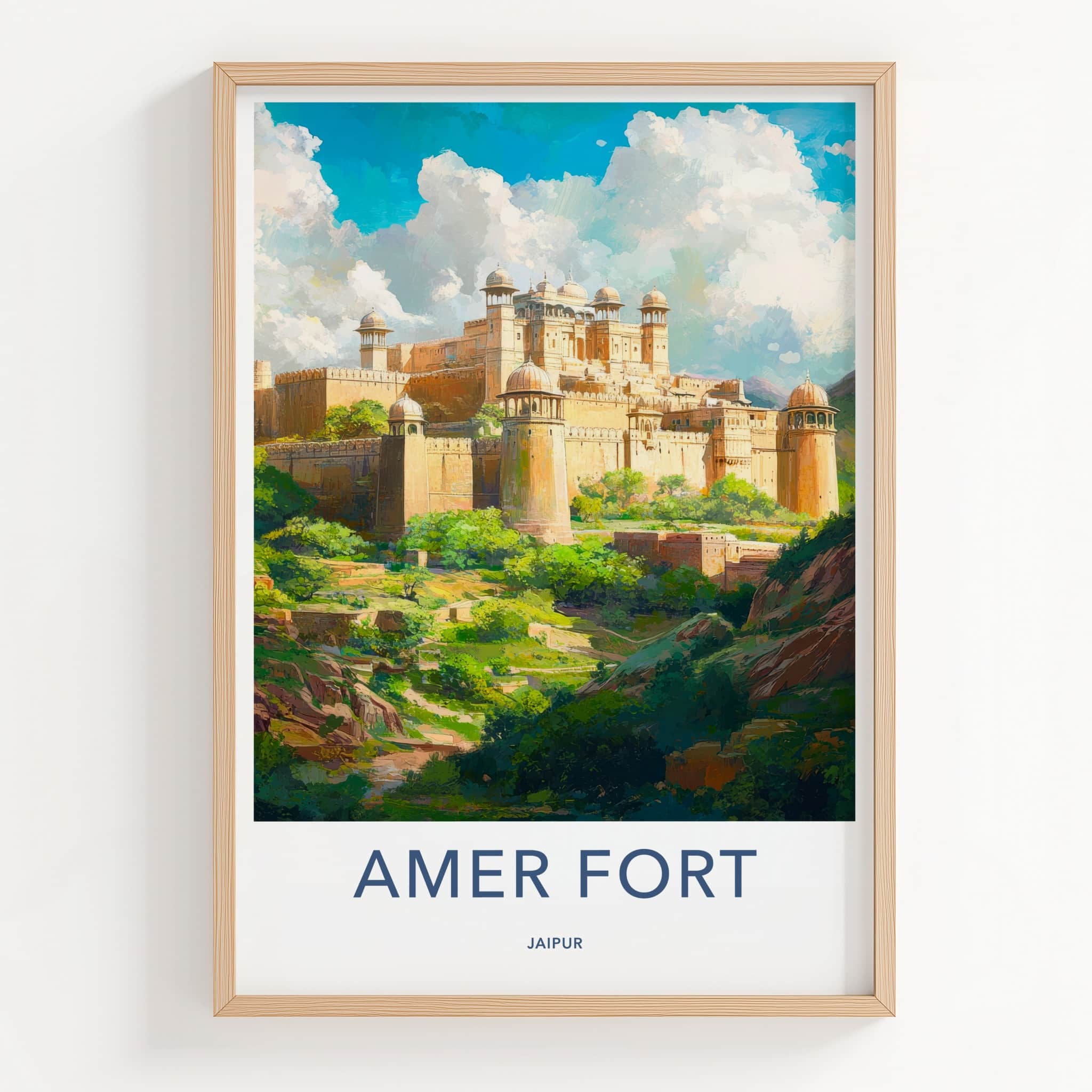 Amer Fort Poster - India Travel Art - Rajasthan Ancient Fort Overlook Home Decor