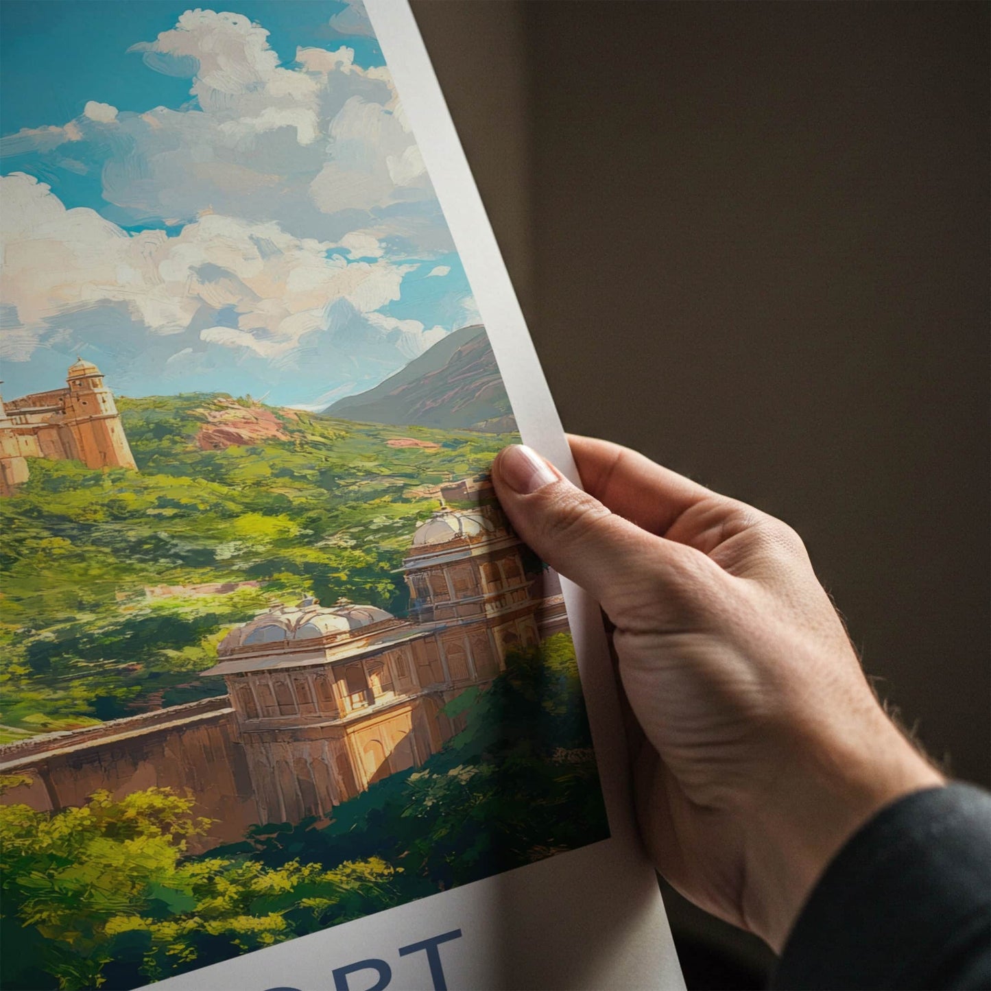 Amer Fort Poster - India Travel Art - Rajasthan Hillside Palace View Home Decor