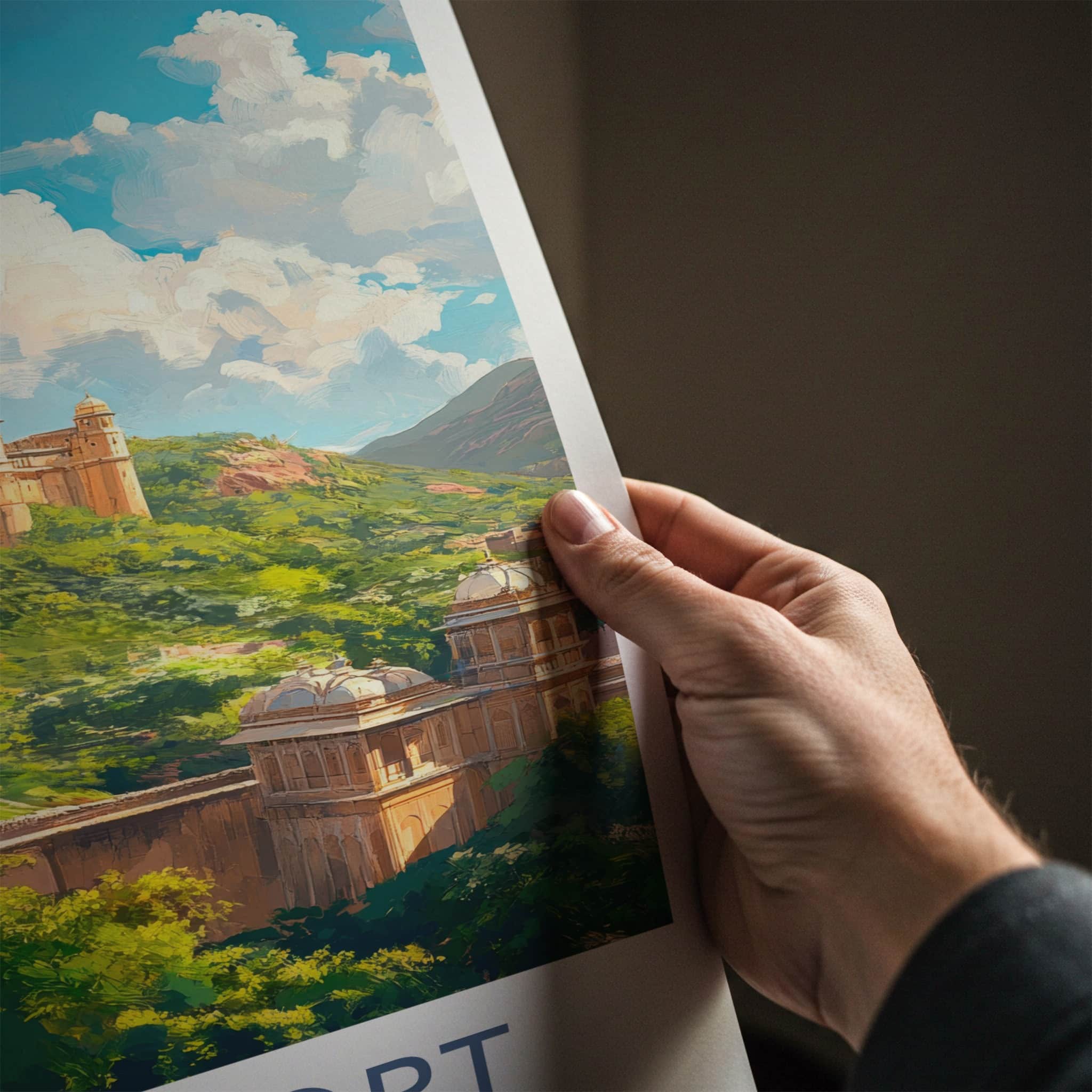 Amer Fort Poster - India Travel Art - Rajasthan Hillside Palace View Home Decor