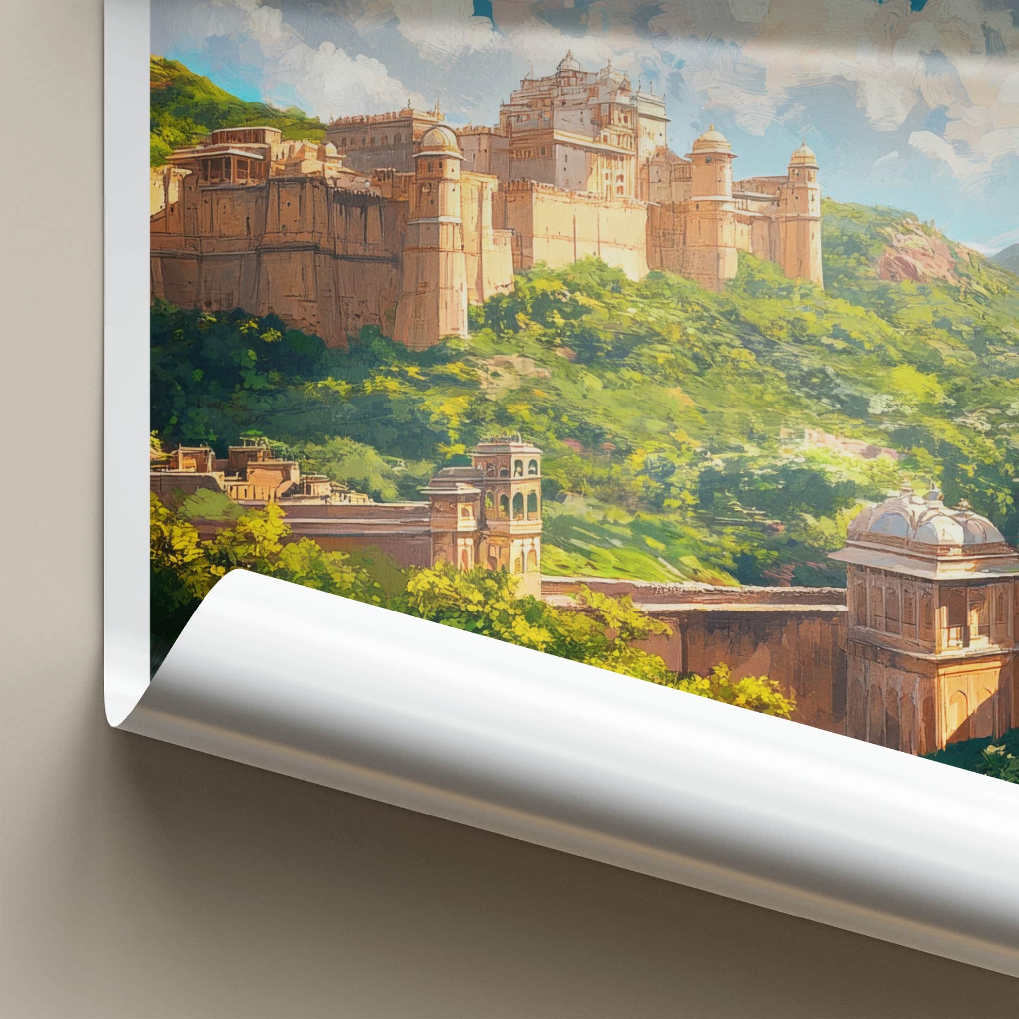 Amer Fort Poster - India Travel Art - Rajasthan Hillside Palace View Home Decor