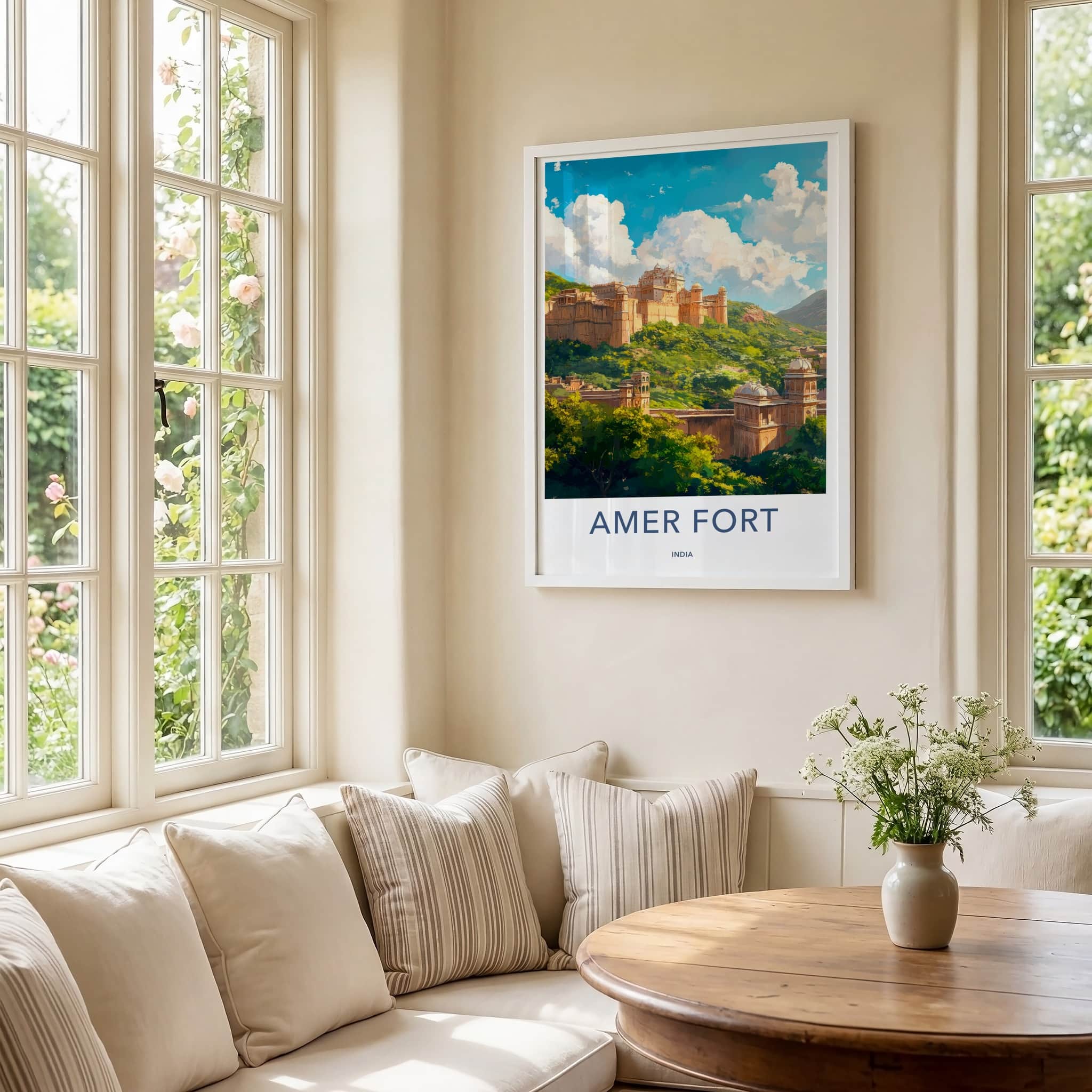 Amer Fort Poster - India Travel Art - Rajasthan Hillside Palace View Home Decor