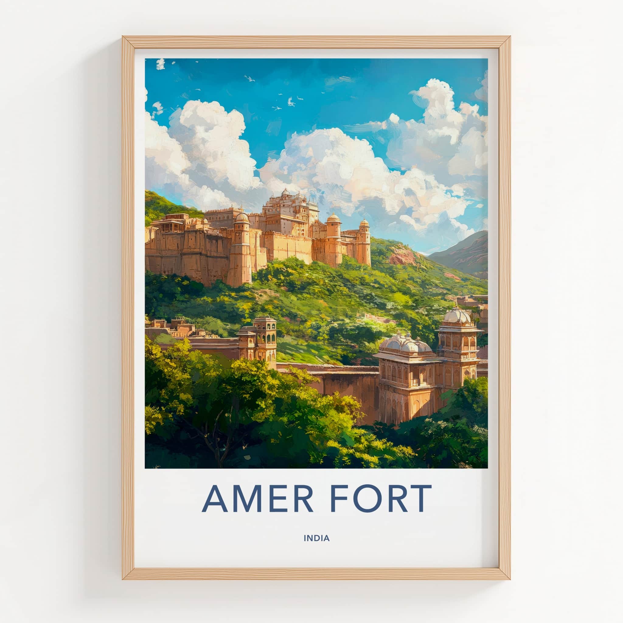 Amer Fort Poster - India Travel Art - Rajasthan Hillside Palace View Home Decor