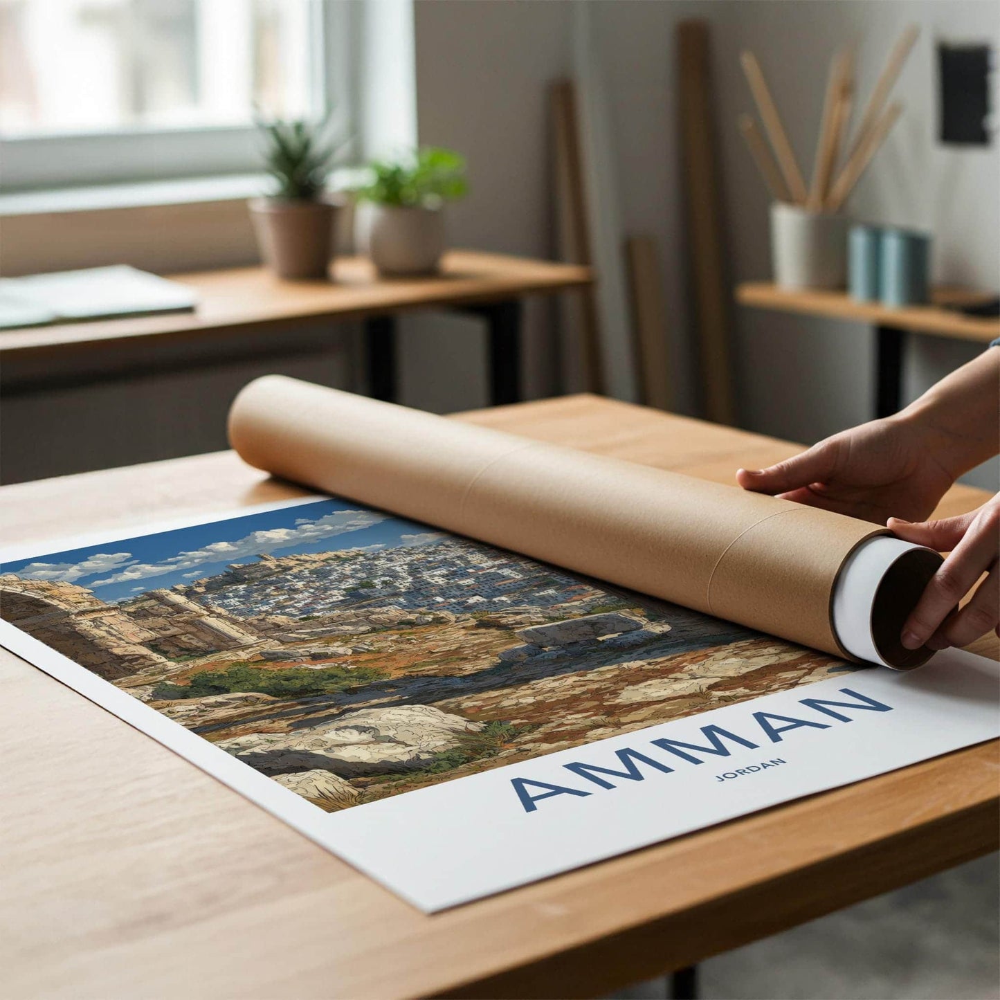 Amman Poster - Jordan Travel Art - Ancient Cityscape Home Decor