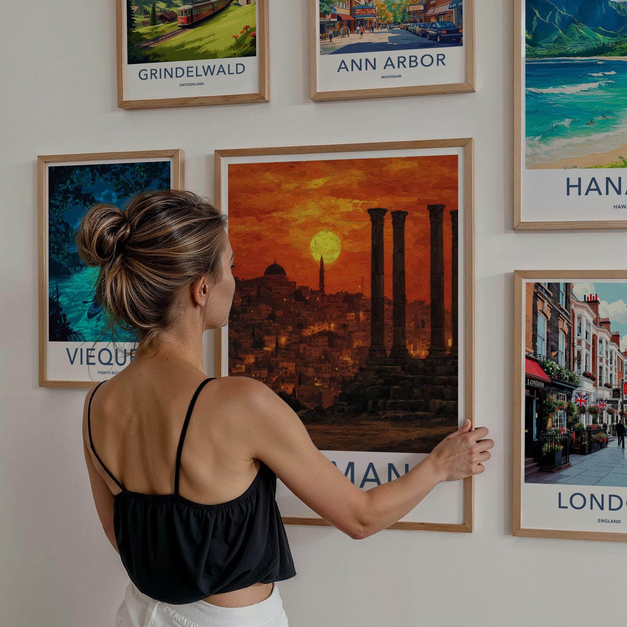 Amman Poster - Jordan Travel Art - Columns city sunset Wall Decor