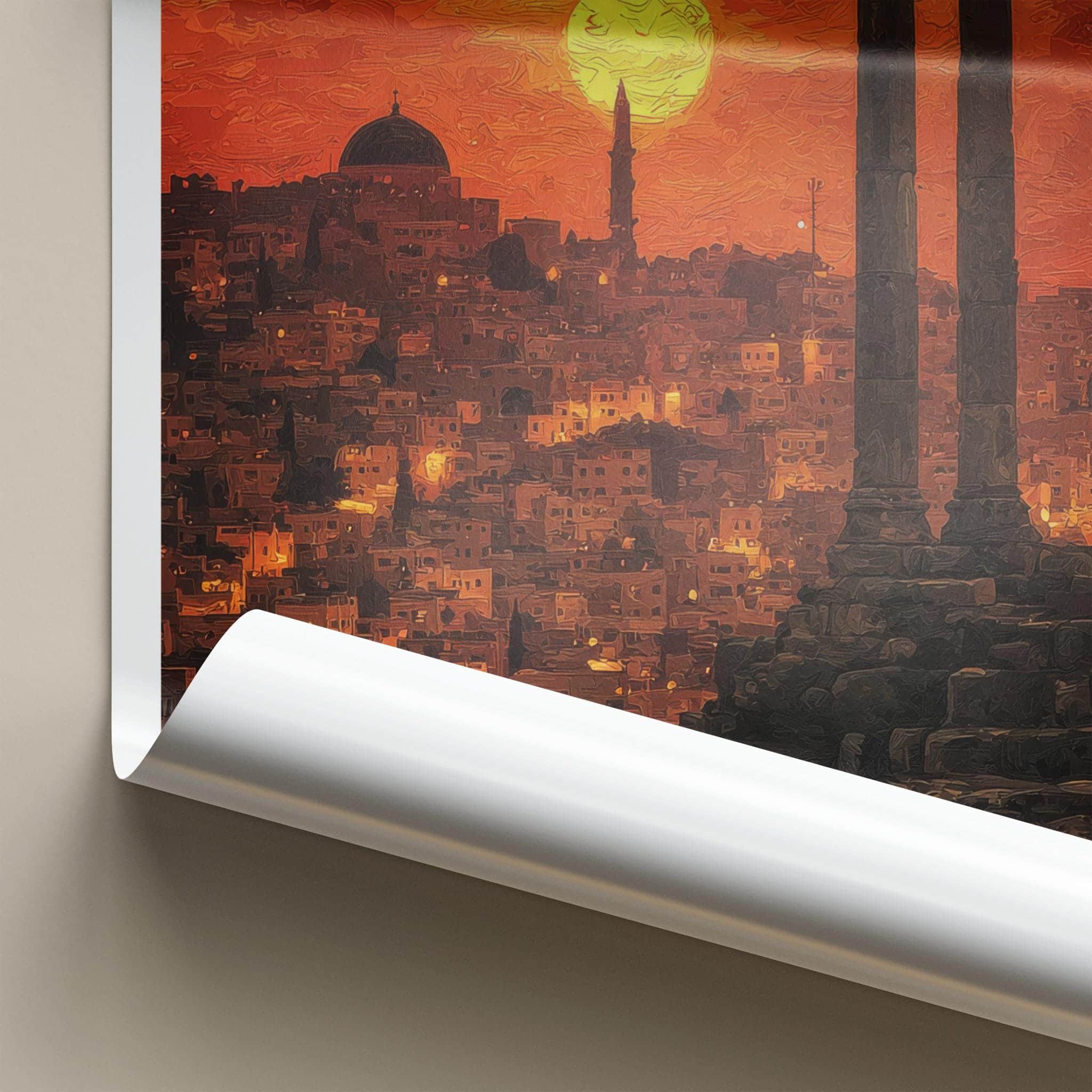 Amman Poster - Jordan Travel Art - Columns city sunset Wall Decor