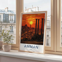 Amman Poster - Jordan Travel Art - Columns city sunset Wall Decor