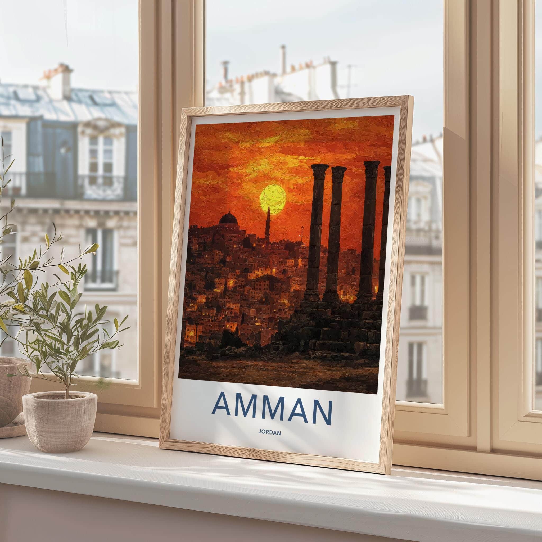 Amman Poster - Jordan Travel Art - Columns city sunset Wall Decor