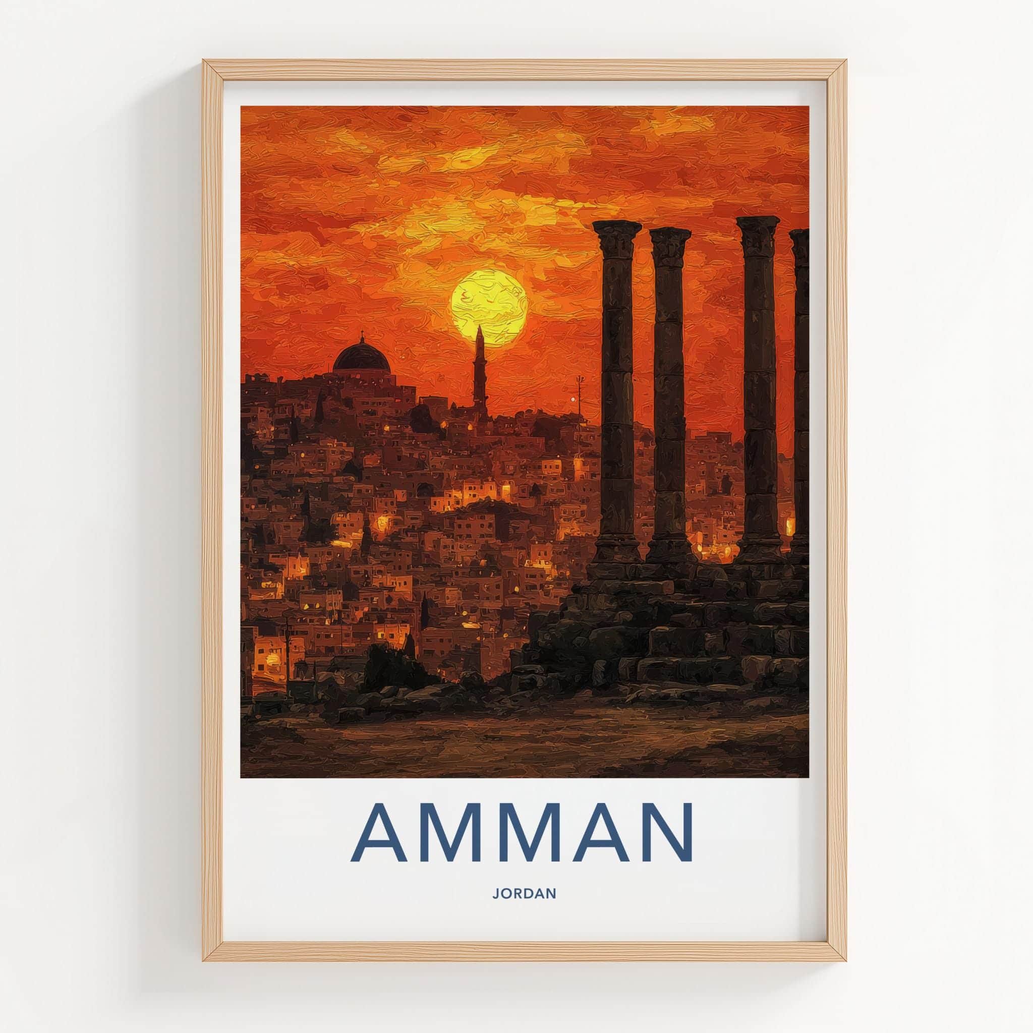 Amman Poster - Jordan Travel Art - Columns city sunset Wall Decor