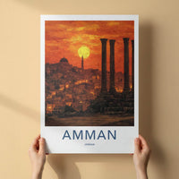 Amman Poster - Jordan Travel Art - Columns city sunset Wall Decor