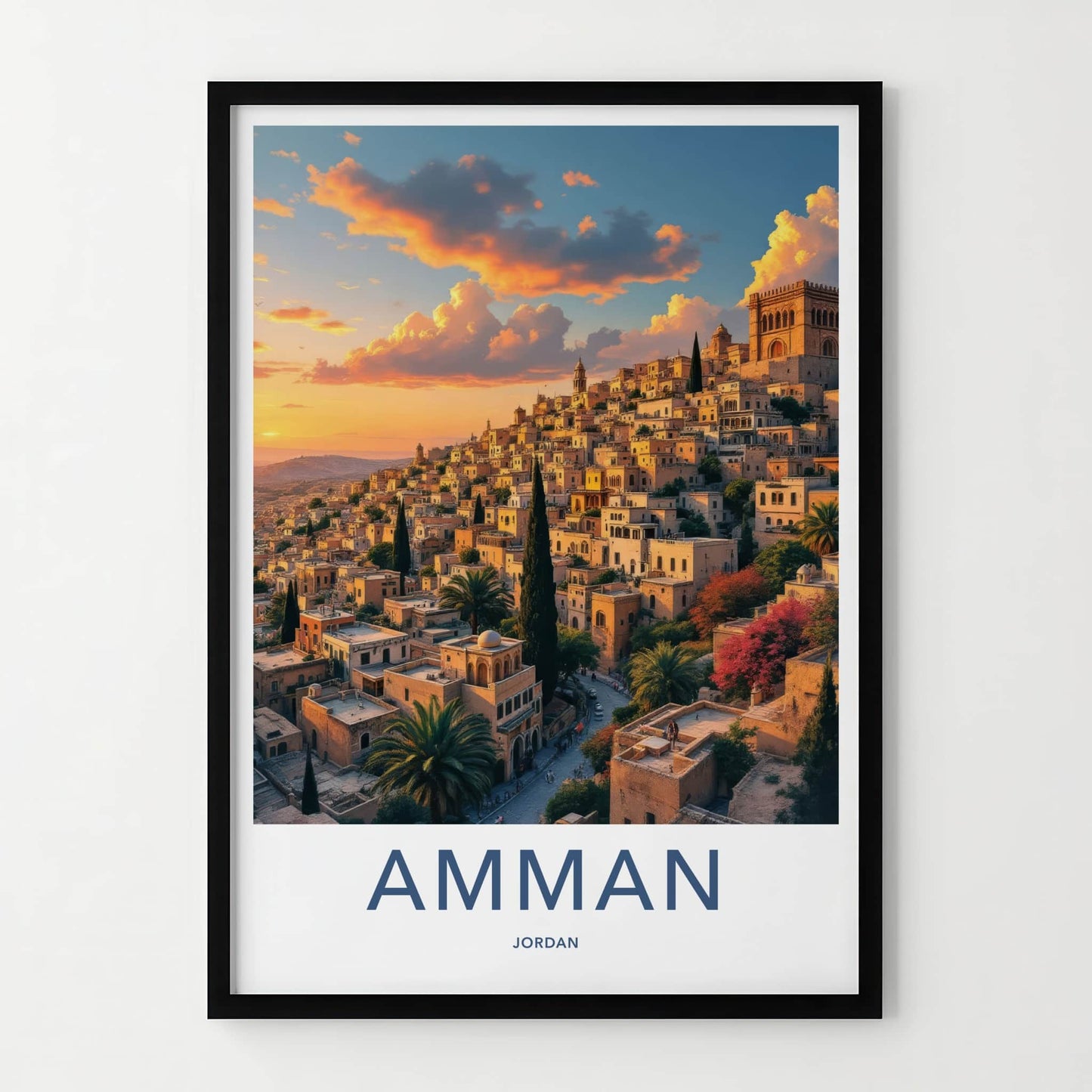 Amman Poster - Jordan Travel Art - Golden Hour Hillside Home Decor