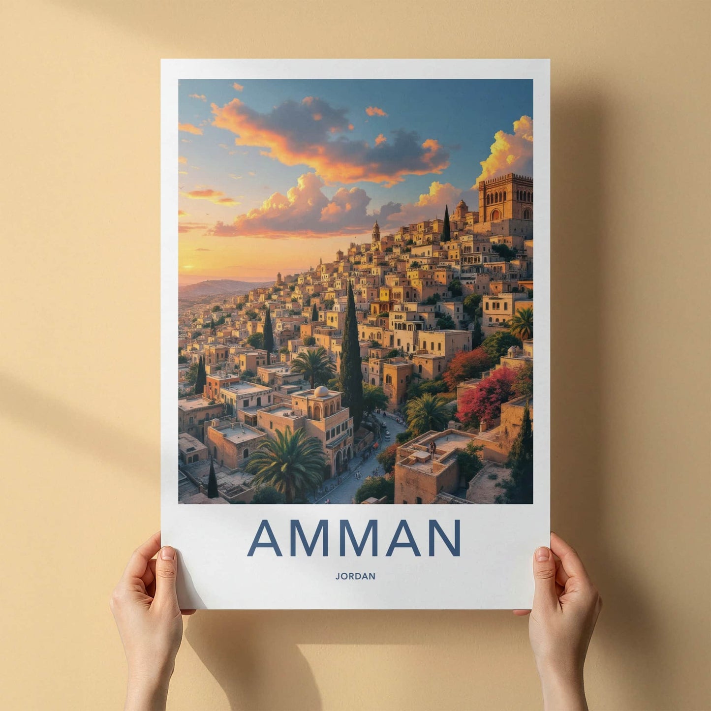 Amman Poster - Jordan Travel Art - Golden Hour Hillside Home Decor