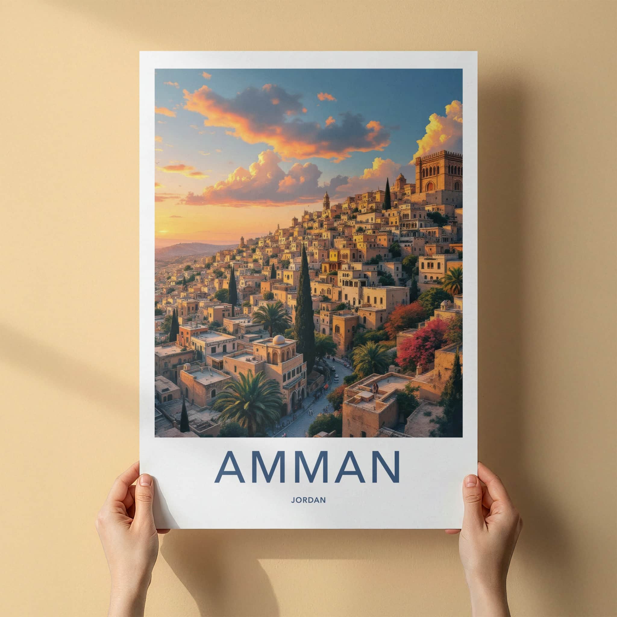 Amman Poster - Jordan Travel Art - Golden Hour Hillside Home Decor