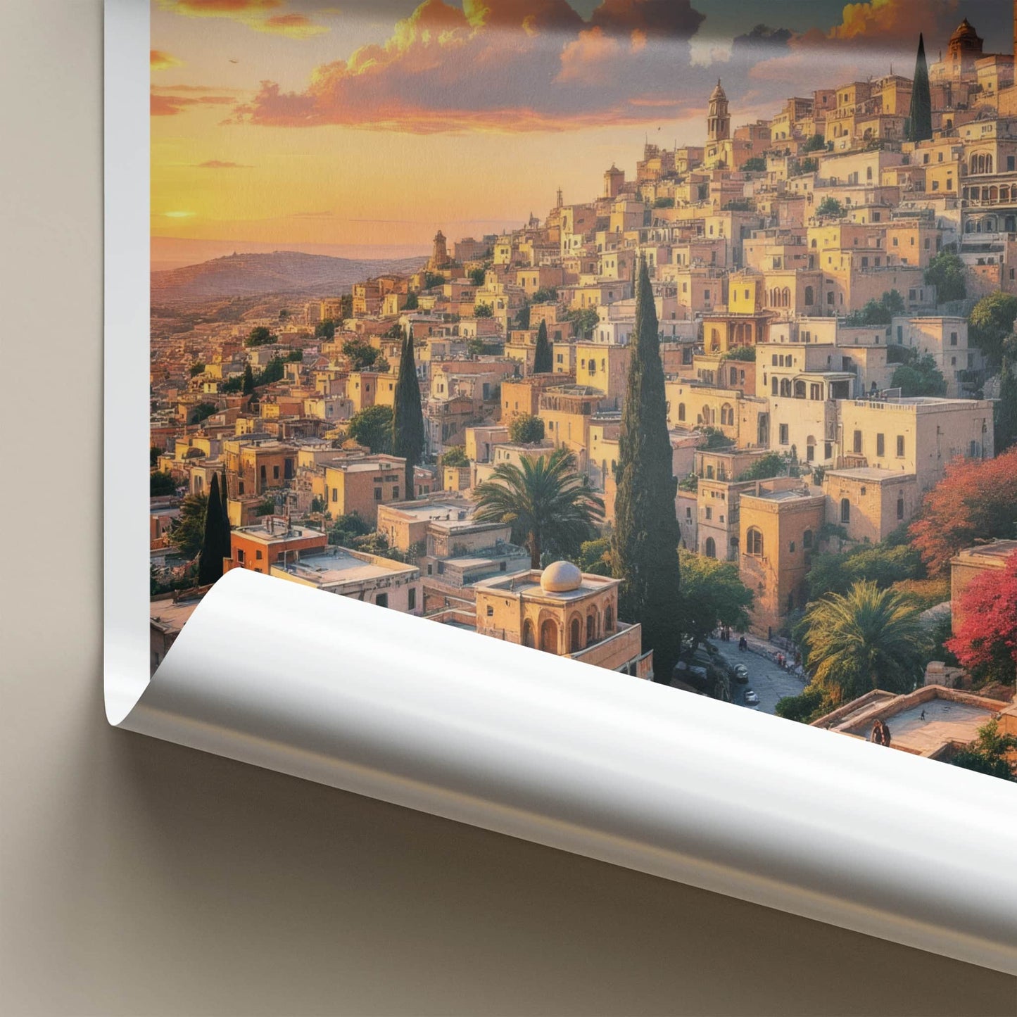 Amman Poster - Jordan Travel Art - Golden Hour Hillside Home Decor