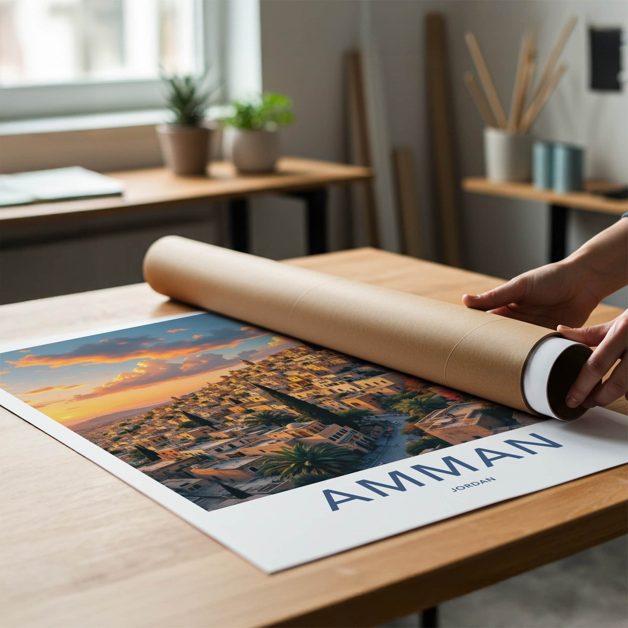 Amman Poster - Jordan Travel Art - Golden Hour Hillside Home Decor