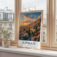 Amman Poster - Jordan Travel Art - Golden Hour Hillside Home Decor