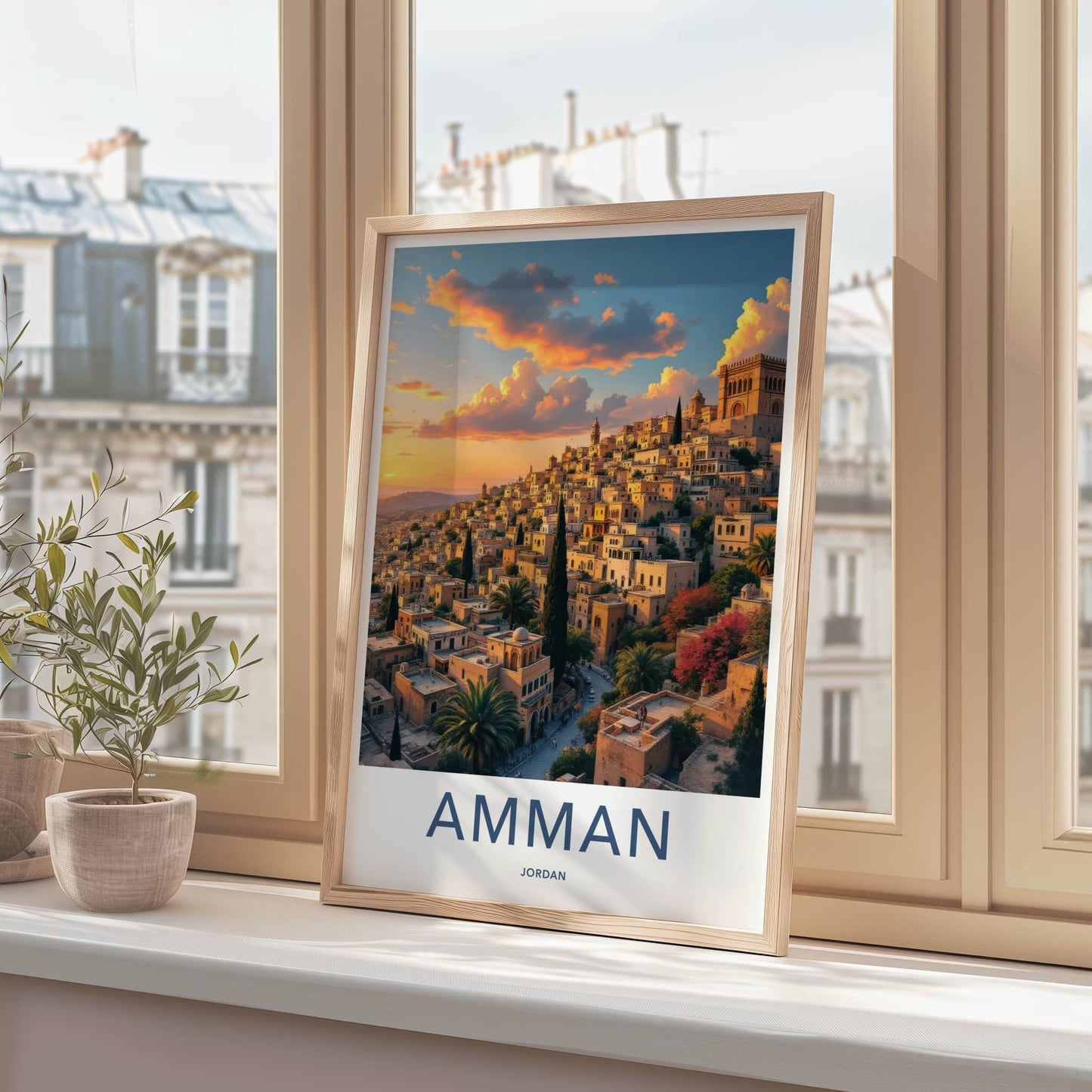 Amman Poster - Jordan Travel Art - Golden Hour Hillside Home Decor
