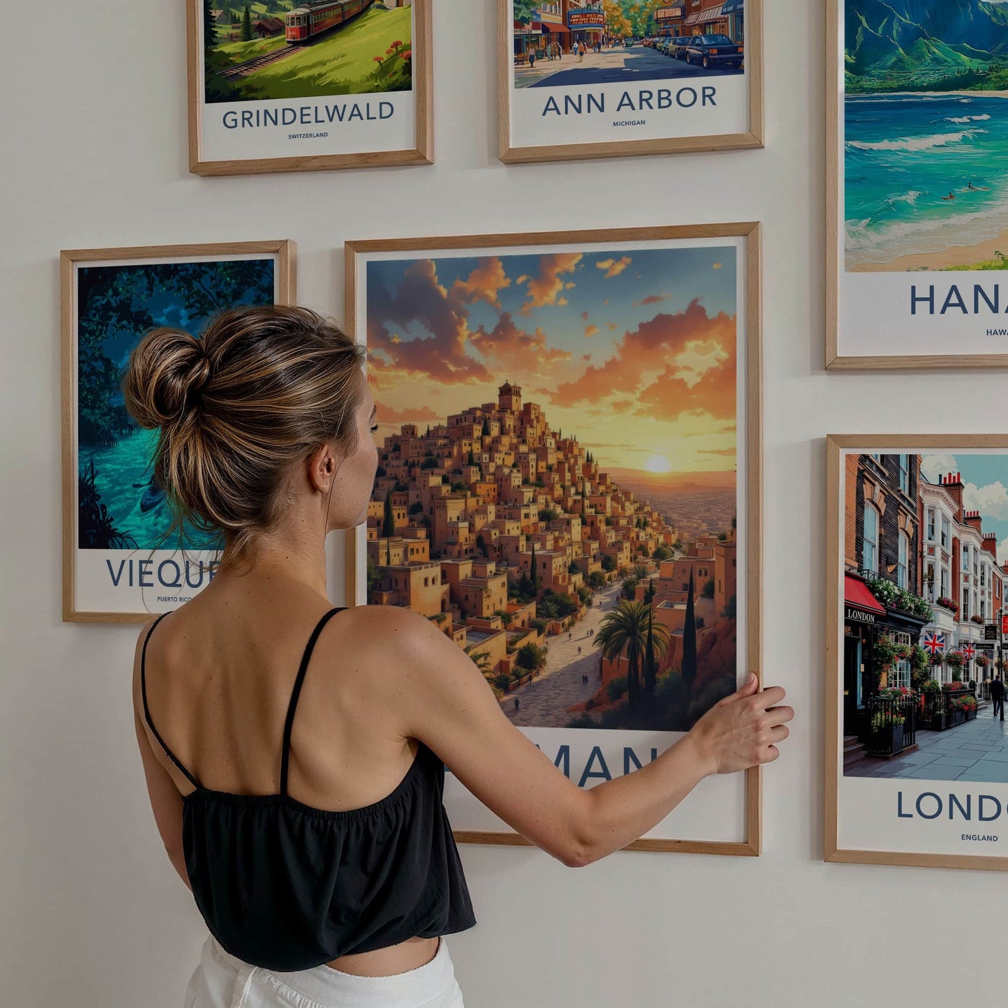 Amman Poster - Jordan Travel Art - Hillside City Sunset Wall Decor