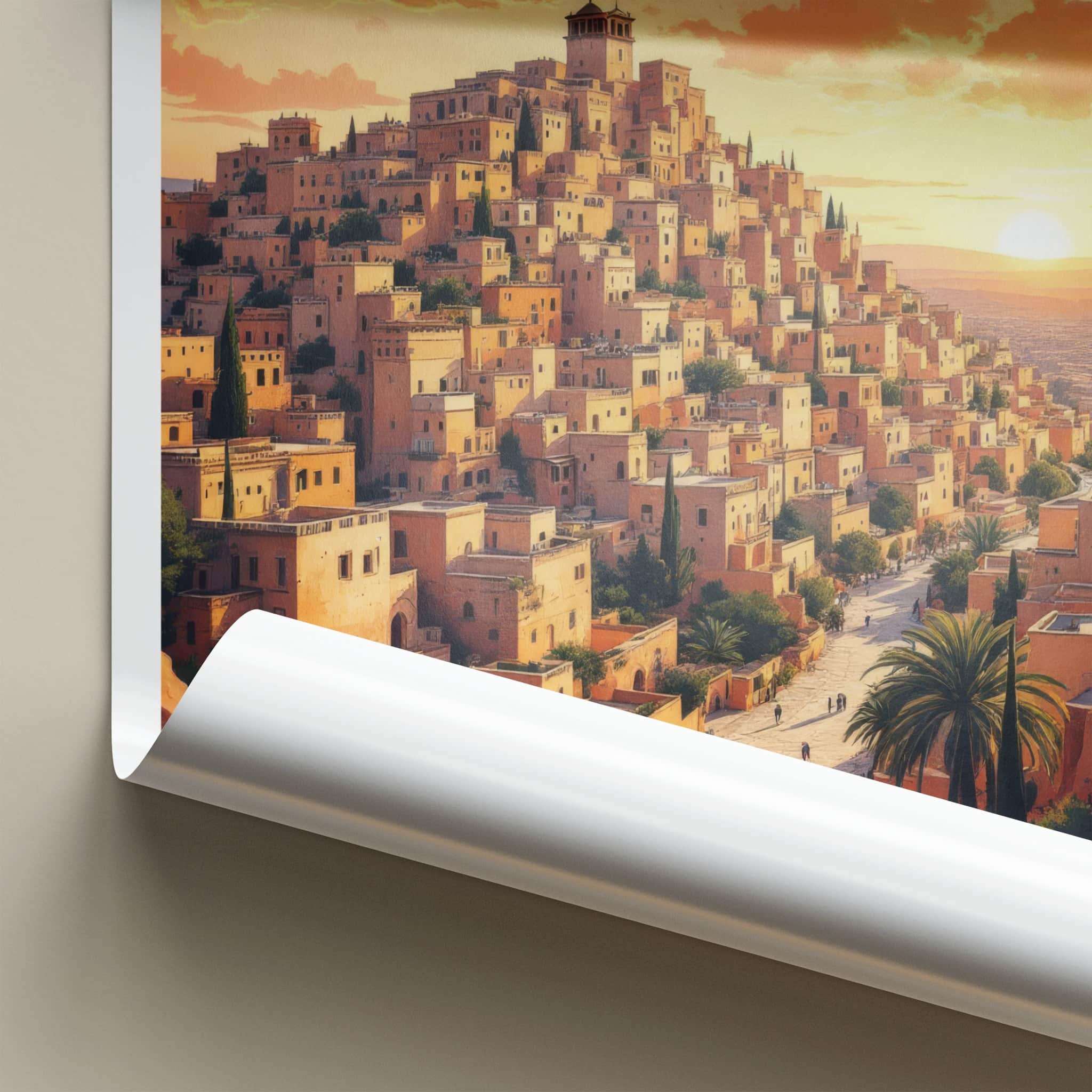 Amman Poster - Jordan Travel Art - Hillside City Sunset Wall Decor