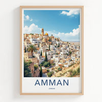 Amman Poster - Jordan Travel Art - Hillside Cityscape Golden Wall Decor