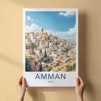 Amman Poster - Jordan Travel Art - Hillside Cityscape Golden Wall Decor