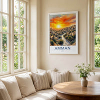 Amman Poster - Jordan Travel Art - Hillside Sunset City Home Decor