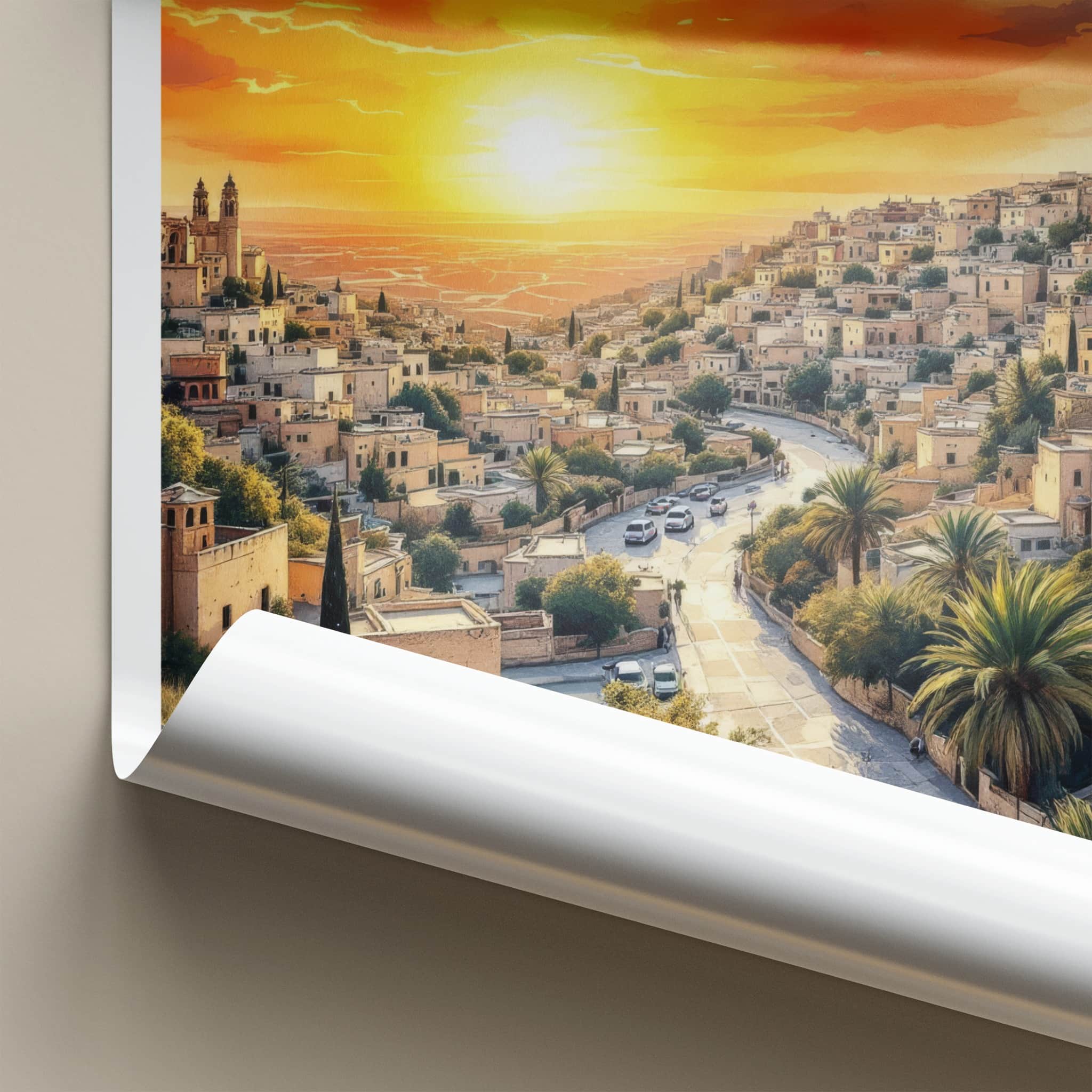 Amman Poster - Jordan Travel Art - Hillside Sunset City Home Decor