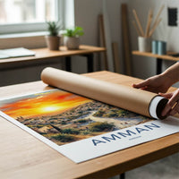 Amman Poster - Jordan Travel Art - Hillside Sunset City Home Decor