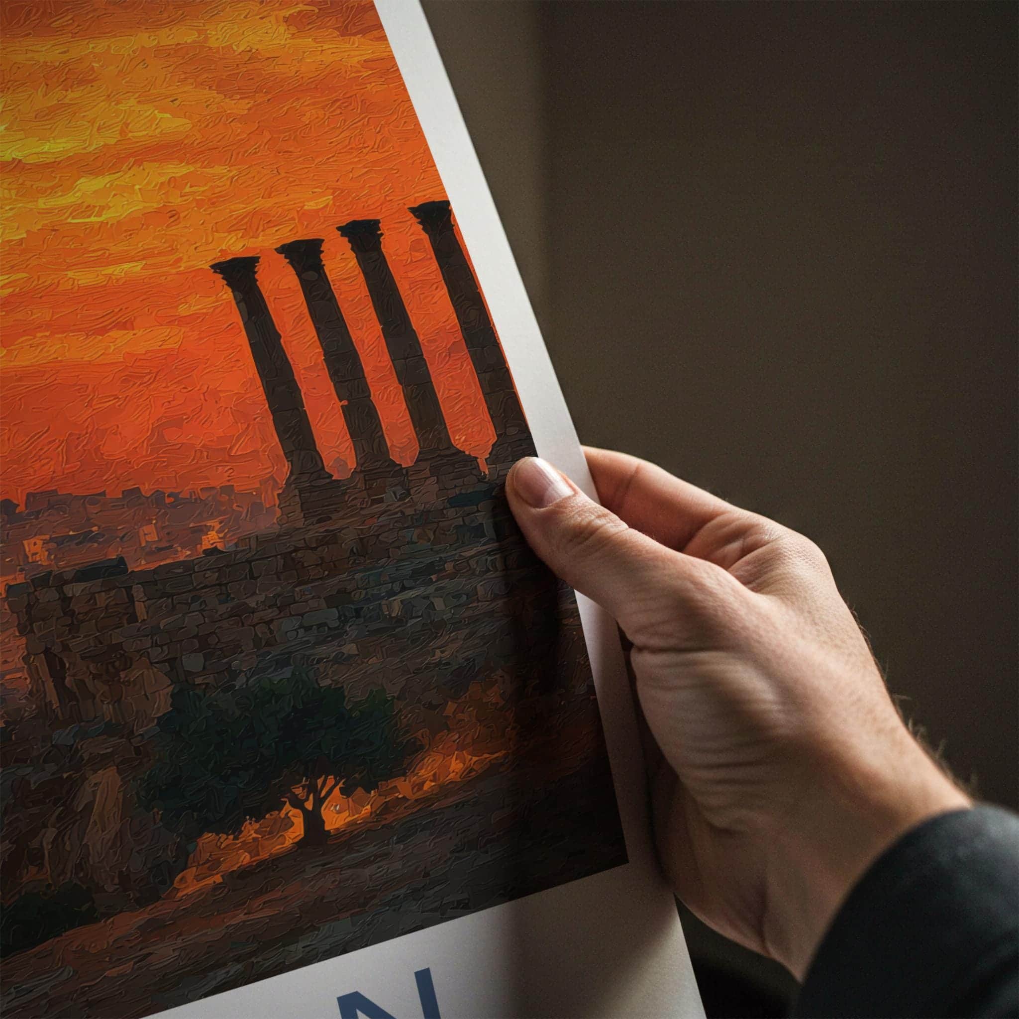 Amman Poster - Jordan Travel Art - Orange Sky Ruins Wall Decor