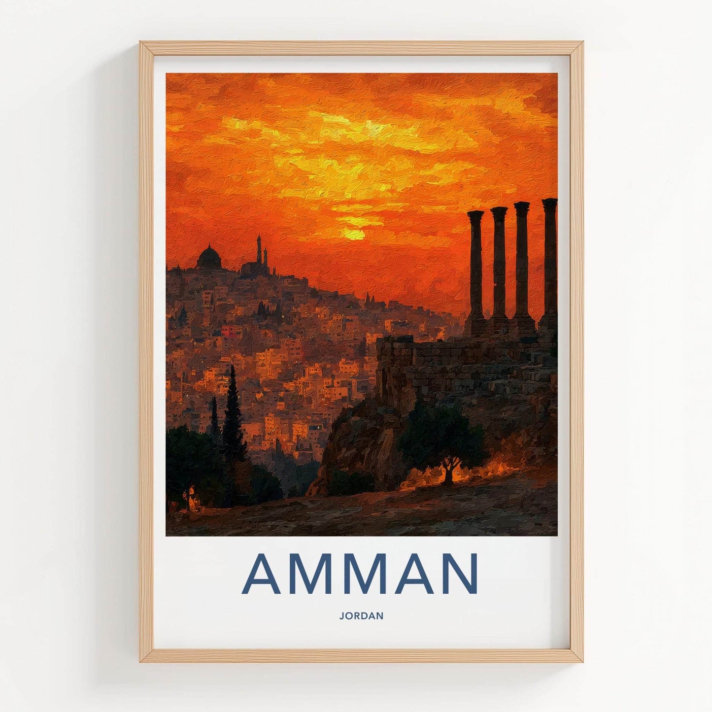 Amman Poster - Jordan Travel Art - Orange Sky Ruins Wall Decor