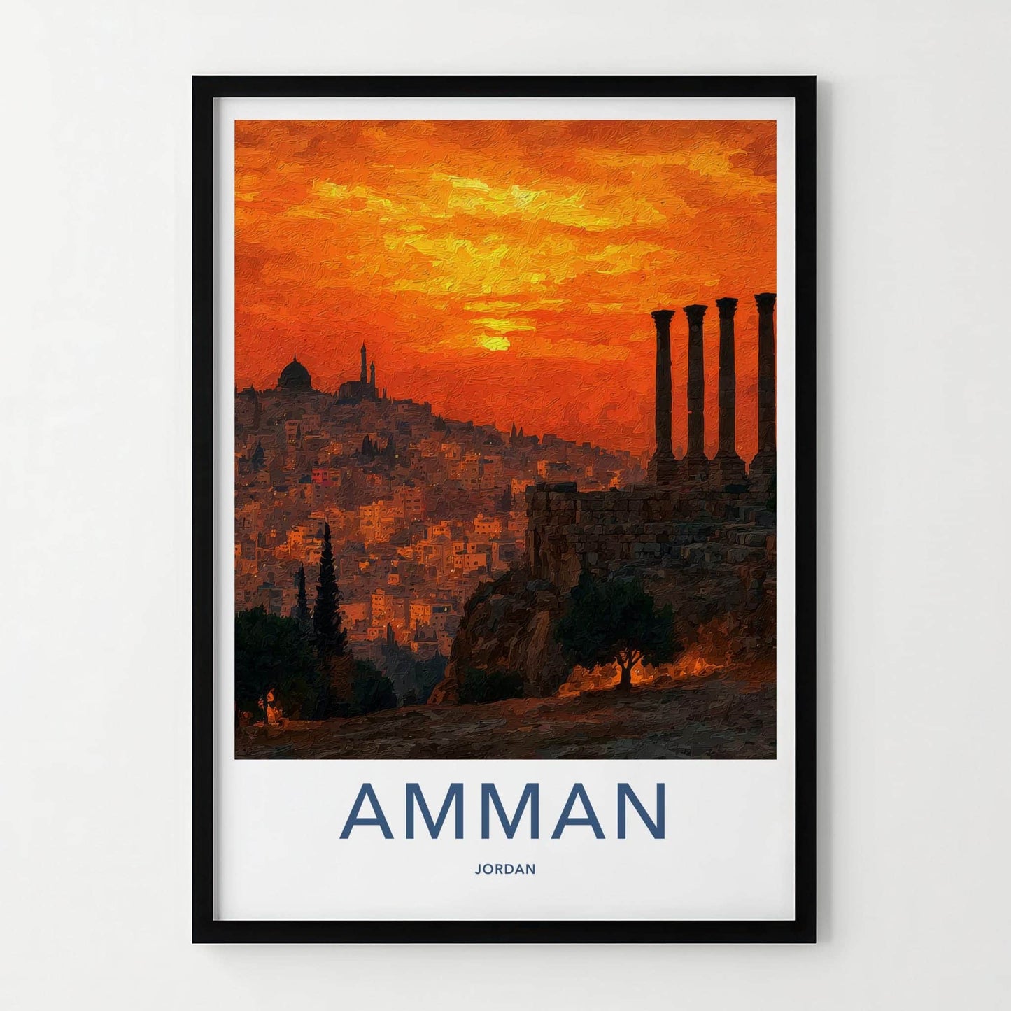 Amman Poster - Jordan Travel Art - Orange Sky Ruins Wall Decor