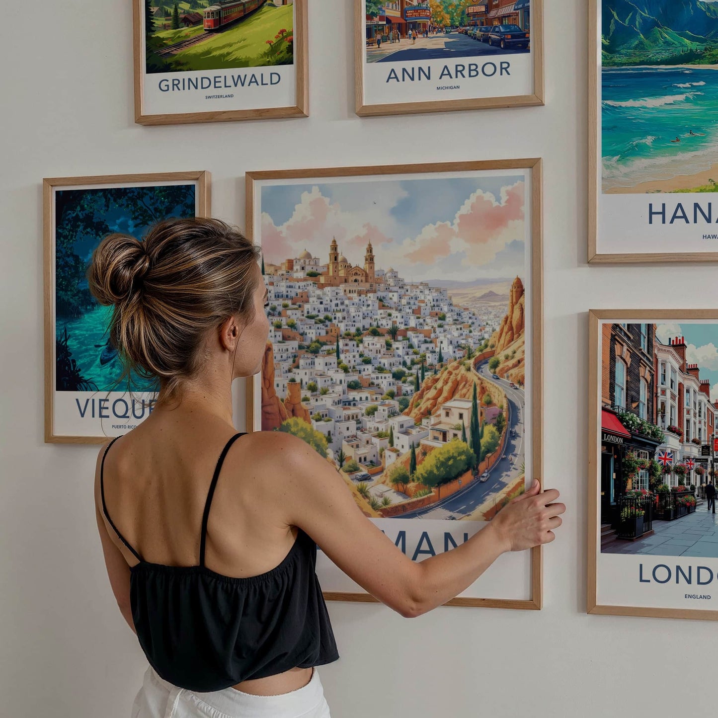 Amman Poster - Jordan Travel Art - White Buildings Hill Home Decor