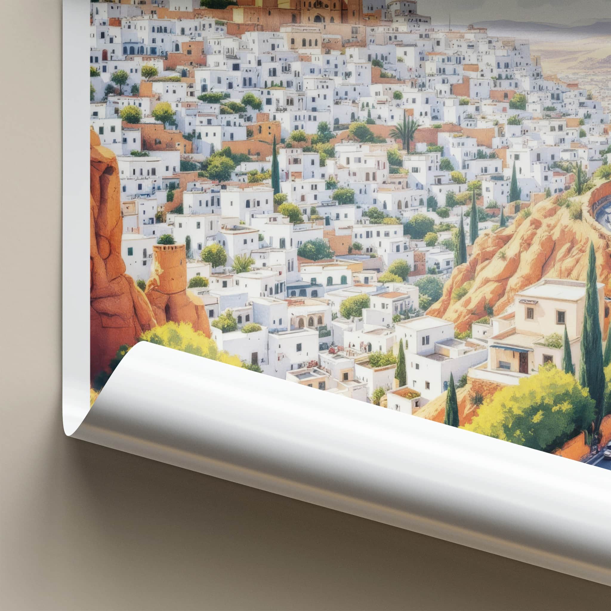 Amman Poster - Jordan Travel Art - White Buildings Hill Home Decor