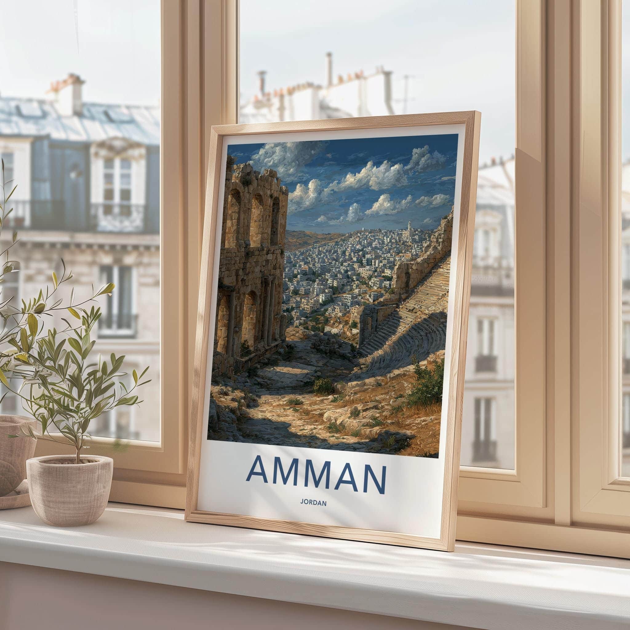 Amman Poster - Jordan Travel Illustration - Ancient city vista Home Decor