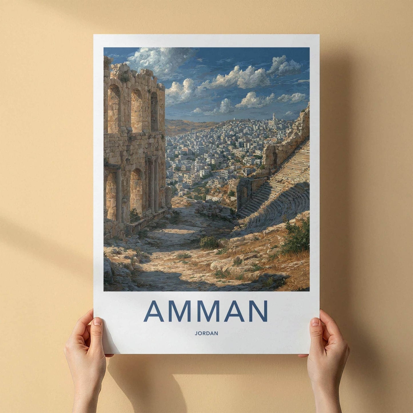 Amman Poster - Jordan Travel Illustration - Ancient city vista Home Decor