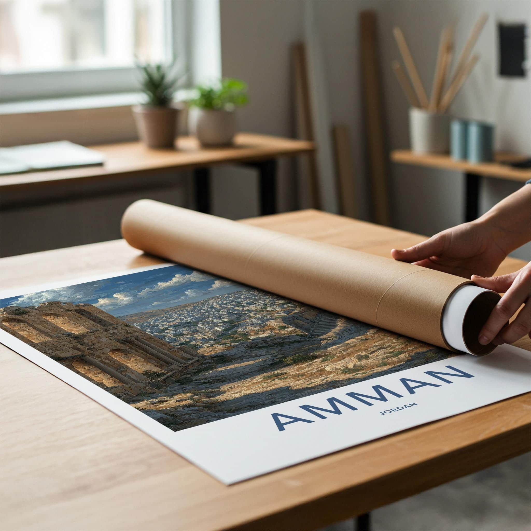 Amman Poster - Jordan Travel Illustration - Ancient city vista Home Decor