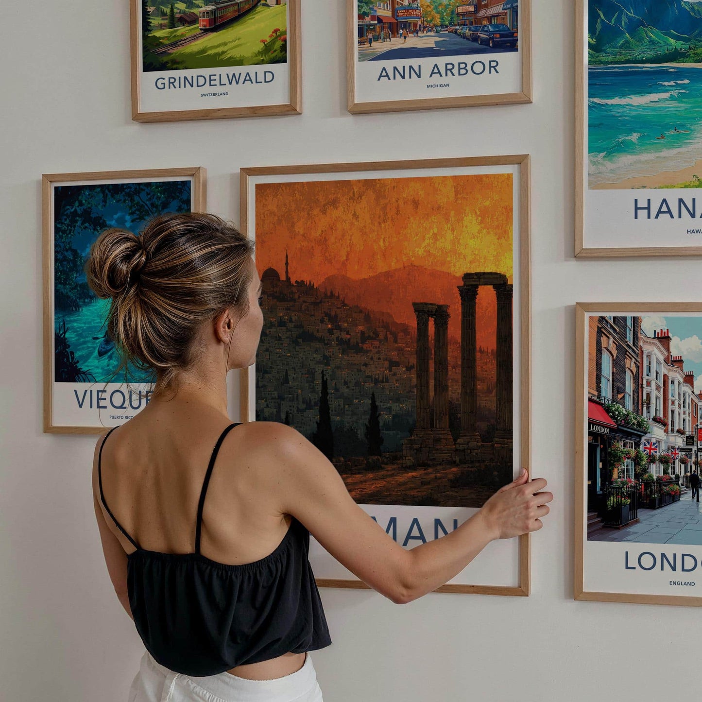Amman Poster - Jordan Travel Illustration - Sunset City Ruins Home Decor