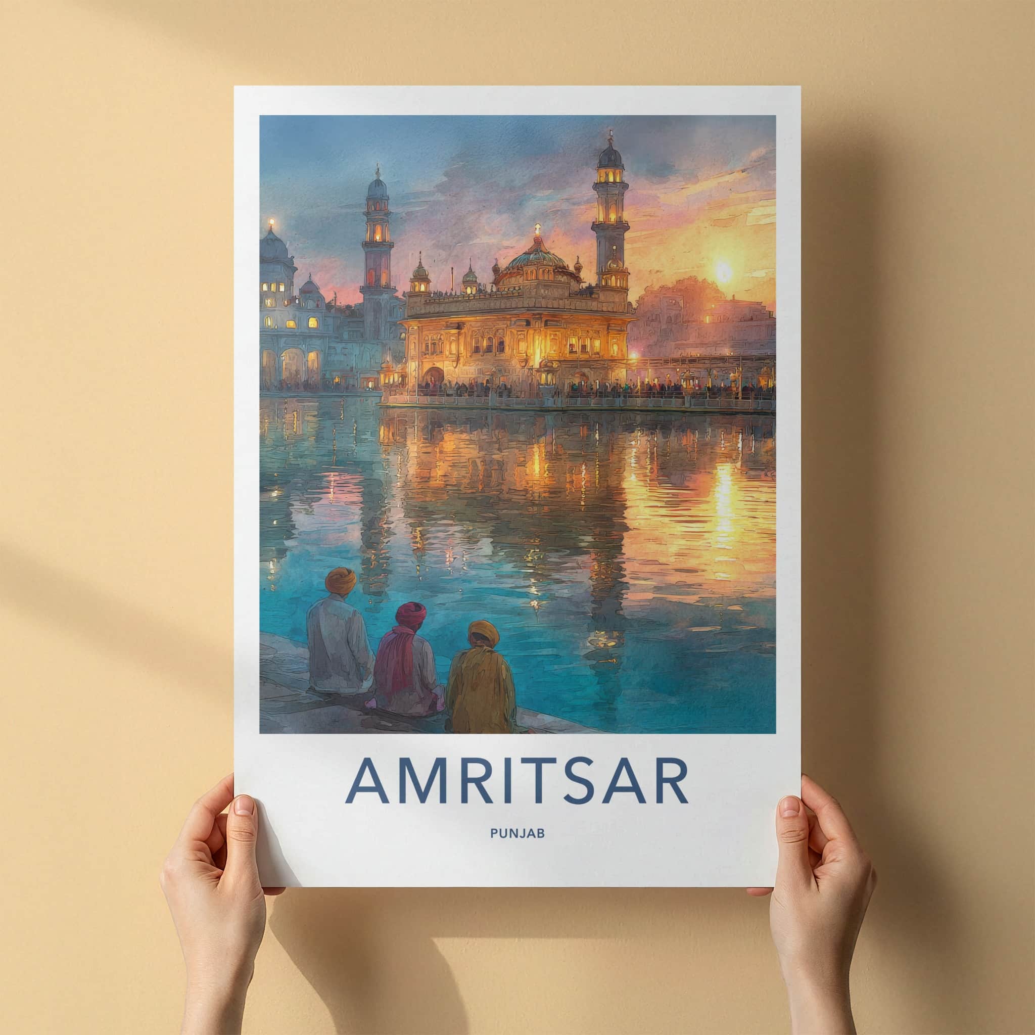 Amritsar Poster - India Golden Temple Sunset Travel Art Home Decor