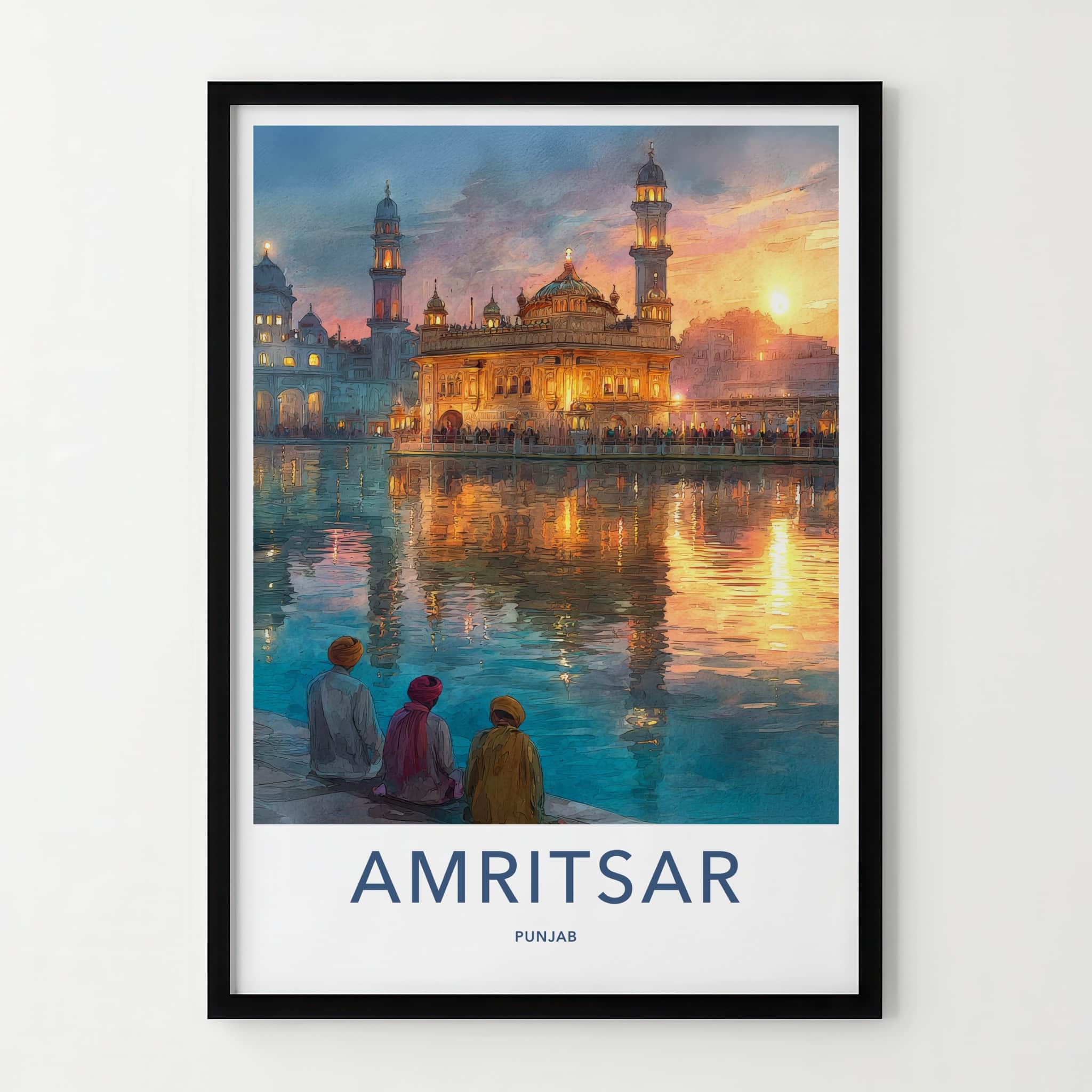 Amritsar Poster - India Golden Temple Sunset Travel Art Home Decor