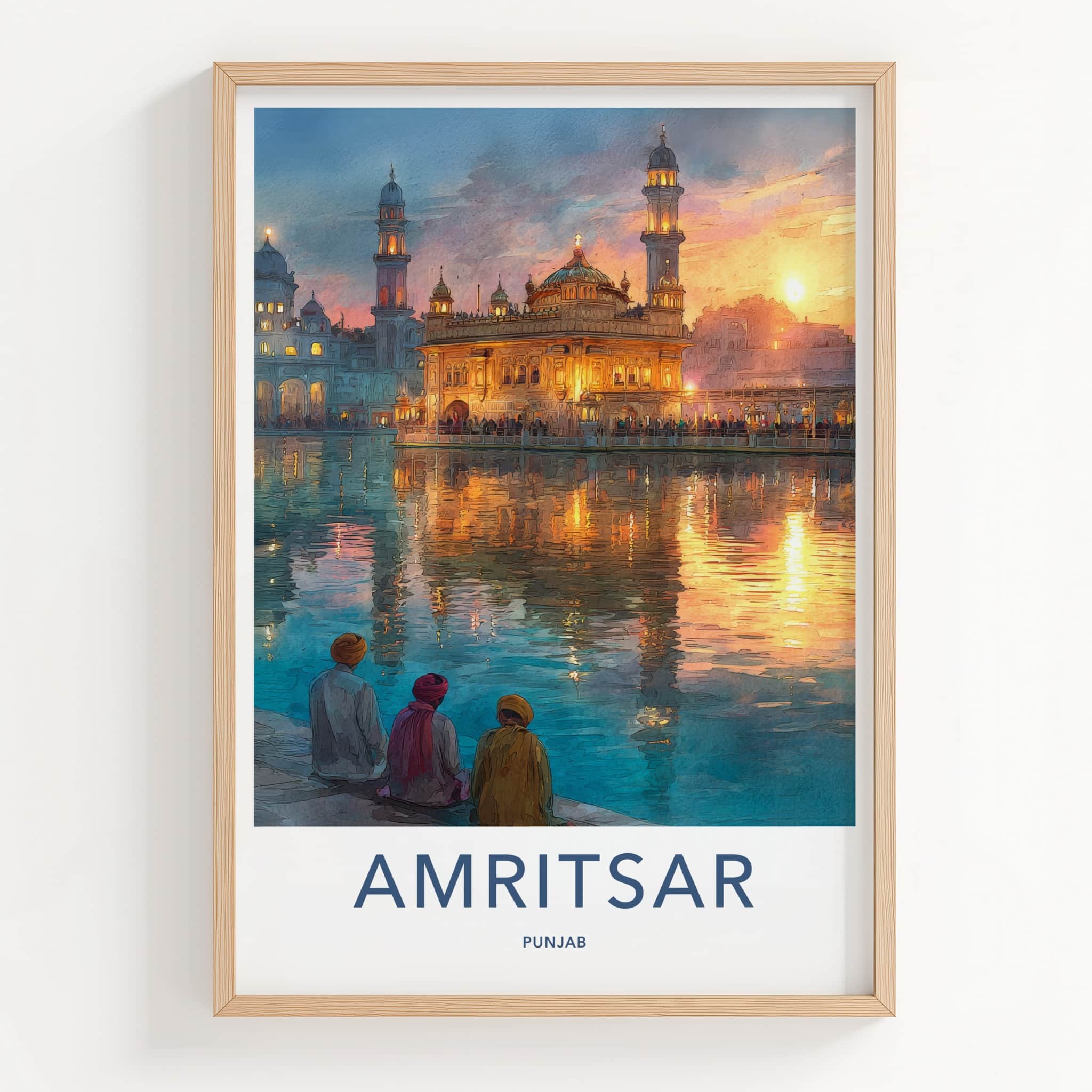 Amritsar Poster - India Golden Temple Sunset Travel Art Home Decor