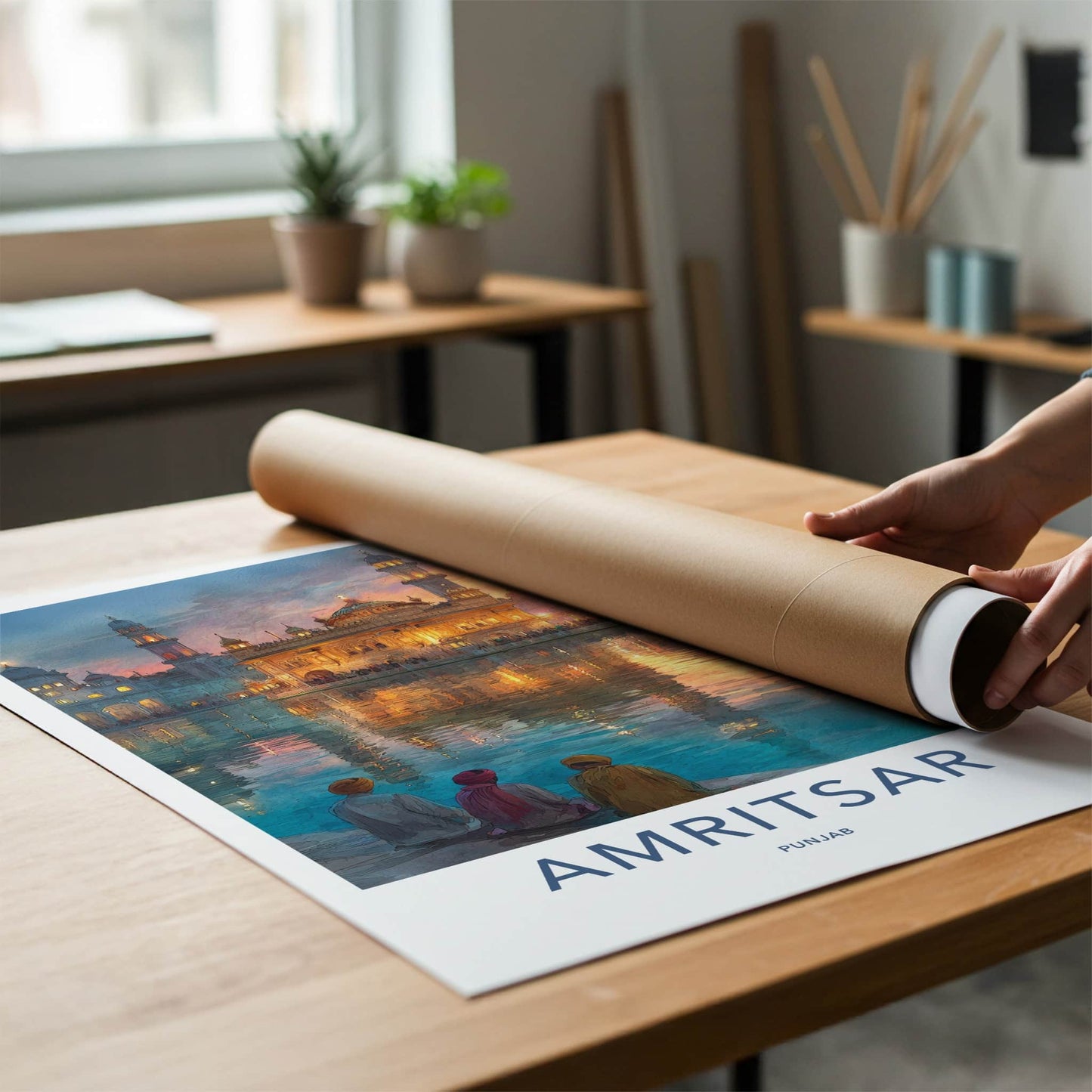 Amritsar Poster - India Golden Temple Sunset Travel Art Home Decor