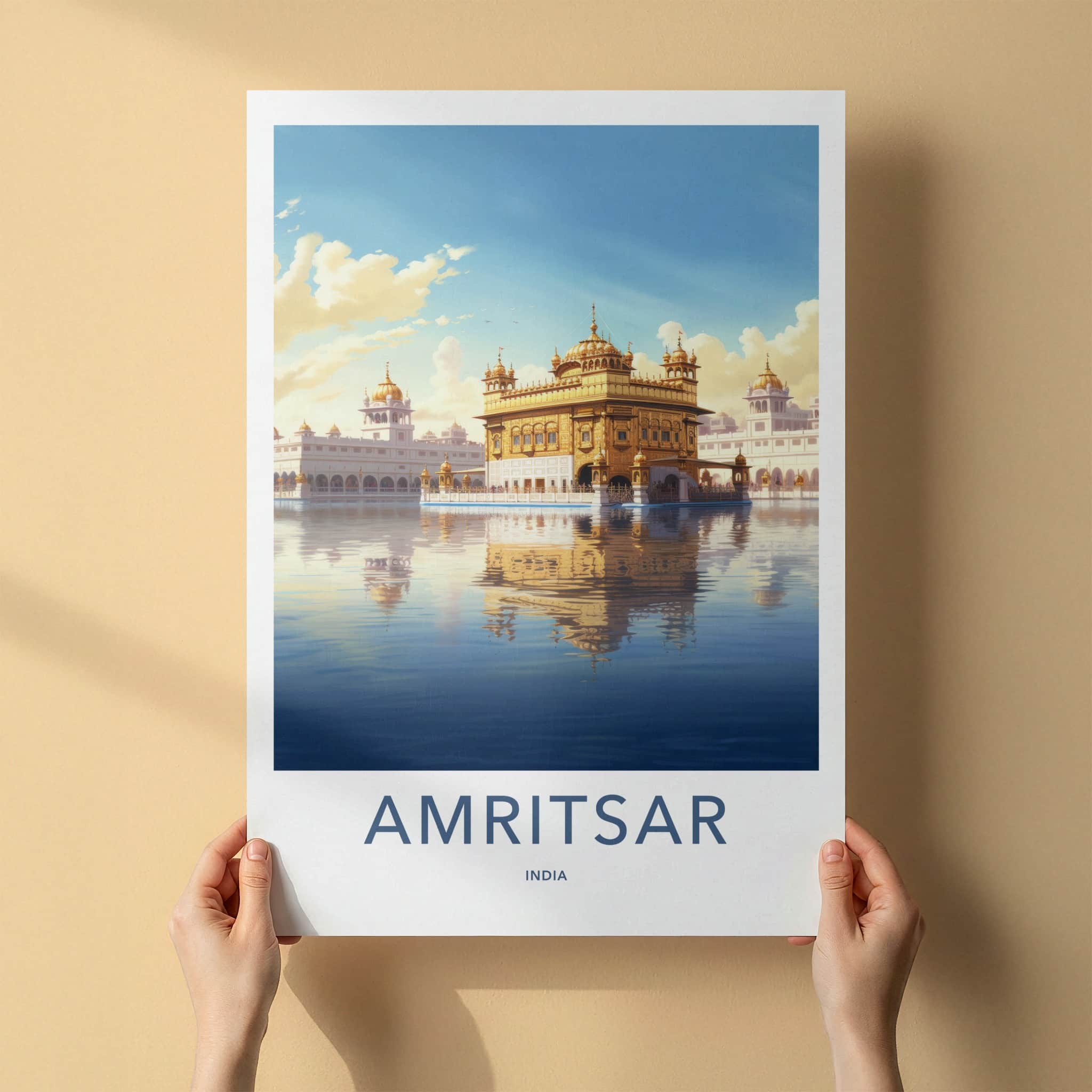 Amritsar Poster - India Travel Art - Punjab Sacred Golden Temple Wall Decor