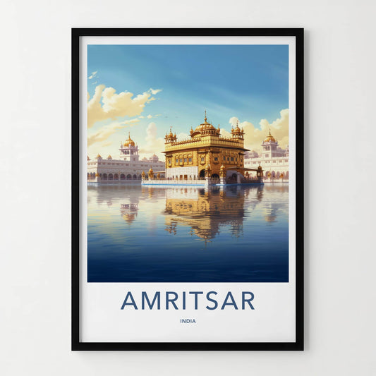 Amritsar Poster - India Travel Art - Punjab Sacred Golden Temple Wall Decor
